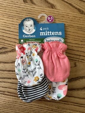 Gerber Baby Soft Pink & Floral 4-Pack Mittens